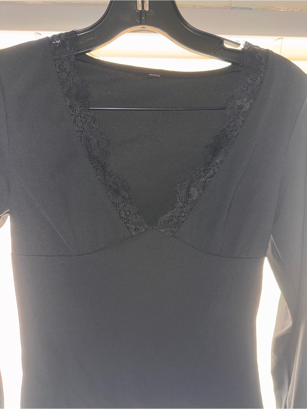 Black Lace-Trim V-Neck Long Sleeve Top